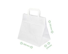 Papírová taška bílá Takeaway 260x170x250 mm s plochým uchem