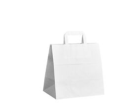 Papírová taška bílá Takeaway 280x170x270 mm s plochým uchem