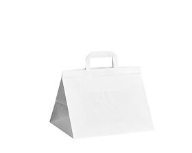 Papírová taška bílá Takeaway 320x220x240 mm s plochým uchem