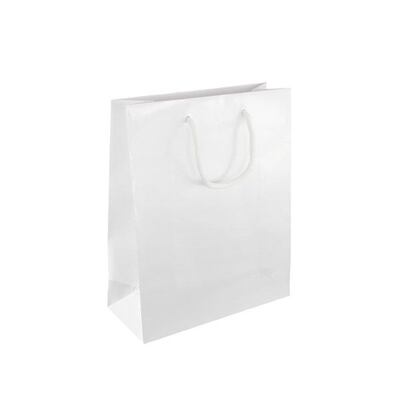 Papírová taška bílá Milano 250x110x310 mm LESKLÁ laminace