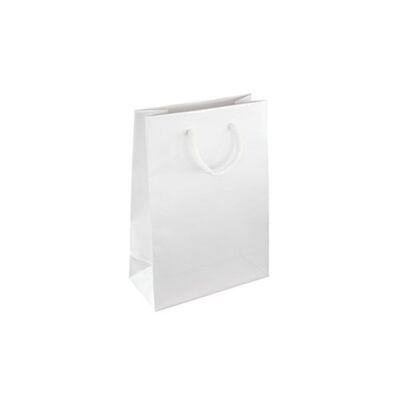 Papírová taška bílá Milano 160x80x240 mm LESKLÁ laminace